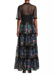 Johnny Was Emmeline Embellished Silk Tiered Maxi Shirtdress