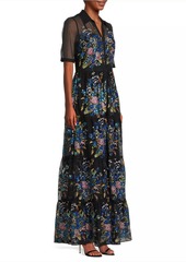 Johnny Was Emmeline Embellished Silk Tiered Maxi Shirtdress