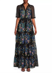 Johnny Was Emmeline Embellished Silk Tiered Maxi Shirtdress