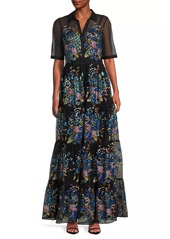 Johnny Was Emmeline Embellished Silk Tiered Maxi Shirtdress