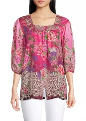 Johnny Was Ennoki Printed Silk Blouse