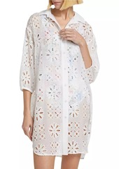 Johnny Was Eyelet Cotton-Silk Cover-Up Shirt