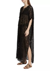 Johnny Was Eyelet Lace-Up Maxi Cover-Up Kaftan