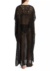Johnny Was Eyelet Lace-Up Maxi Cover-Up Kaftan