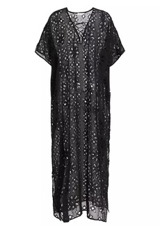 Johnny Was Eyelet Lace-Up Maxi Cover-Up Kaftan