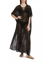 Johnny Was Eyelet Lace-Up Maxi Cover-Up Kaftan