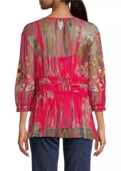 Johnny Was Feather Lark Floral Tieneck Blouse