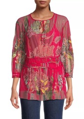 Johnny Was Feather Lark Floral Tieneck Blouse