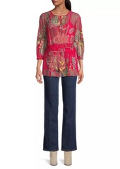 Johnny Was Feather Lark Floral Tieneck Blouse