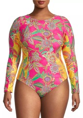 Johnny Was Flamingo Floral One-Piece Swimsuit