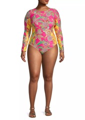 Johnny Was Flamingo Floral One-Piece Swimsuit