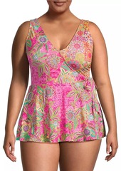 Johnny Was Flamingo Floral Skirted One-Piece Swimsuit