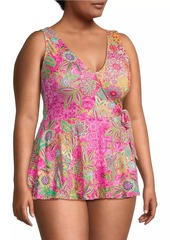 Johnny Was Flamingo Floral Skirted One-Piece Swimsuit