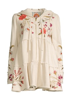 Johnny Was Flore Cotton Tiered Embroidered Hoodie