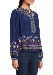 Johnny Was Forest Fern Embroidered Silk Blouse