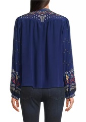 Johnny Was Forest Fern Embroidered Silk Blouse