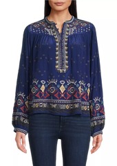 Johnny Was Forest Fern Embroidered Silk Blouse