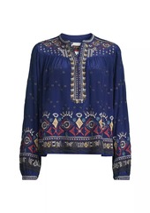 Johnny Was Forest Fern Embroidered Silk Blouse