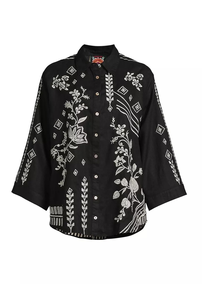 Johnny Was Francis Embroidered Linen Shirt