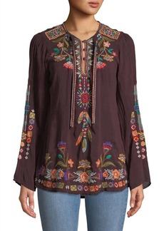 Johnny Was Free Spirit Embroidered Georgette Blouse In Merlot