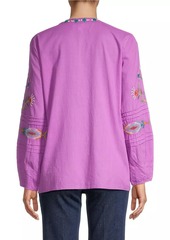 Johnny Was Gabriella Pintuck Embroidered Blouse