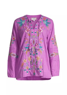 Johnny Was Gabriella Pintuck Embroidered Blouse