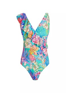 Johnny Was Helena Floral Ruffled One-Piece Swimsuit