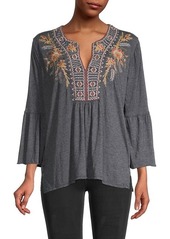 Johnny Was Hevea Embroidery Bell-Sleeve Top