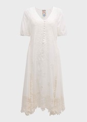 Johnny Was Isabelle Embroidered Lace-Trim Midi Dress