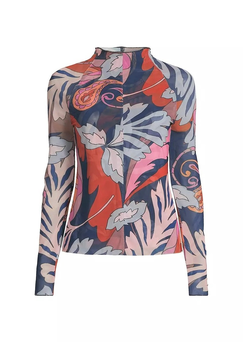 Johnny Was Jaylin Floral Mesh Long-Sleeve T-Shirt