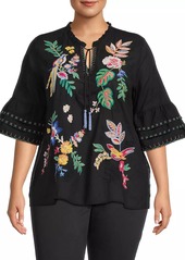 Johnny Was Jeanette Cotton Floral-Embroidered Blouse
