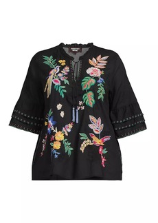Johnny Was Jeanette Cotton Floral-Embroidered Blouse