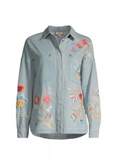 Johnny Was Joele Floral-Embroidered Denim Overshirt