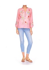 Johnny Was Joele Ruffle Field Blouse In Coral Sunset