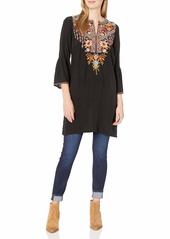 Johnny Was 3J Workshop Women's Silk Flare Sleeve Tunic Dress with Embroidery  S