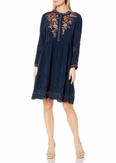Johnny Was 3J Workshop Women's Silk Shirt Dress with Embroidery and Eyelet Detail  XS