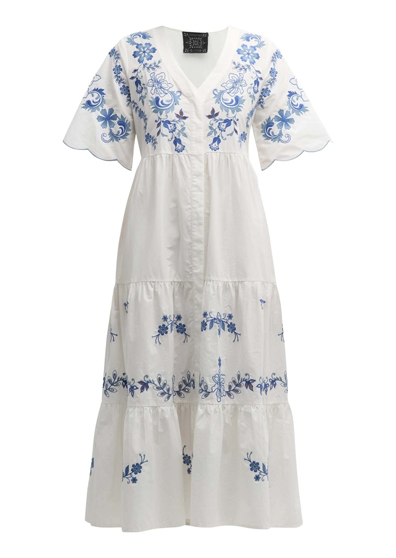 Johnny Was Alegra Poplin Tea Length Dress White