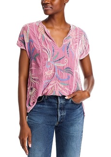 Johnny Was Antonella Velvet Embroidered Top