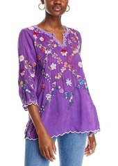 Johnny Was Daisy Petal Embroidered Scalloped Edge Top