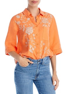 Johnny Was Lael Floral Embroidery Linen Shirt