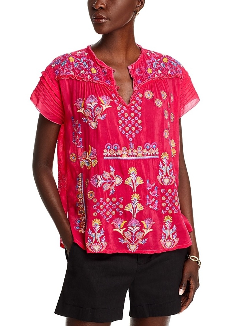 Johnny Was Laferet Embroidered Split Neck Blouse