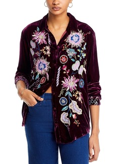 Johnny Was Pacifica Embroidered Velvet Blouse