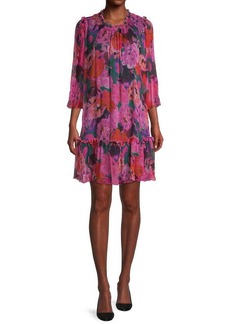 Johnny Was Women Floral Pink Visions Pleated Silk Chiffon Mini Dress