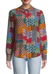 Johnny Was Women Isadora Waves Long Sleeve 100% Silk Top Blouse Multicolor