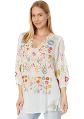 Johnny Was Women New Mikah Tunic White Long Sleeve Embroidered Blouse