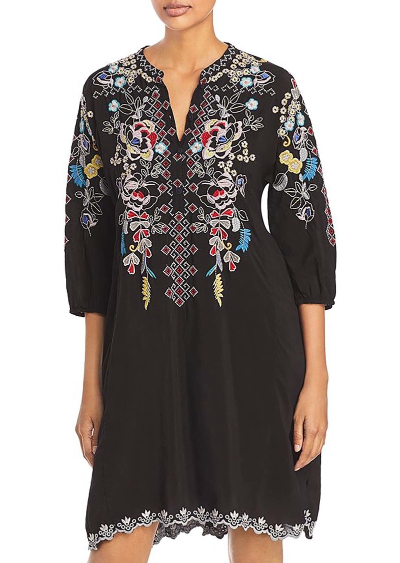 Johnny Was Women's Black Multi Colored Embroidered Nola Shift Dress Casual Knee