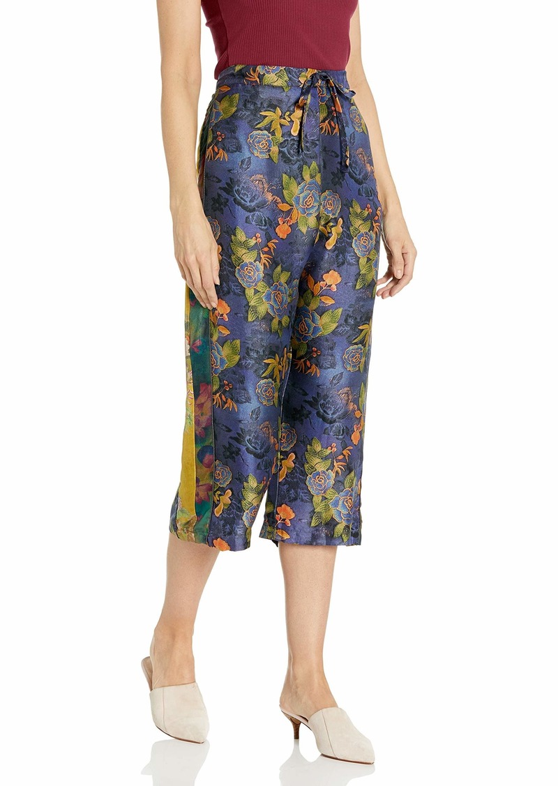 Johnny Was Women's Blue Floral Printed Silk Pants  L