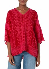 Johnny Was Women's Long Sleeve Tonal Embroidered Blouse  S