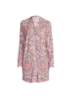 Johnny Was Women's Neena Floral Print Notch Collar Knit Chest Pocket Long Sleeve Nightshirt…