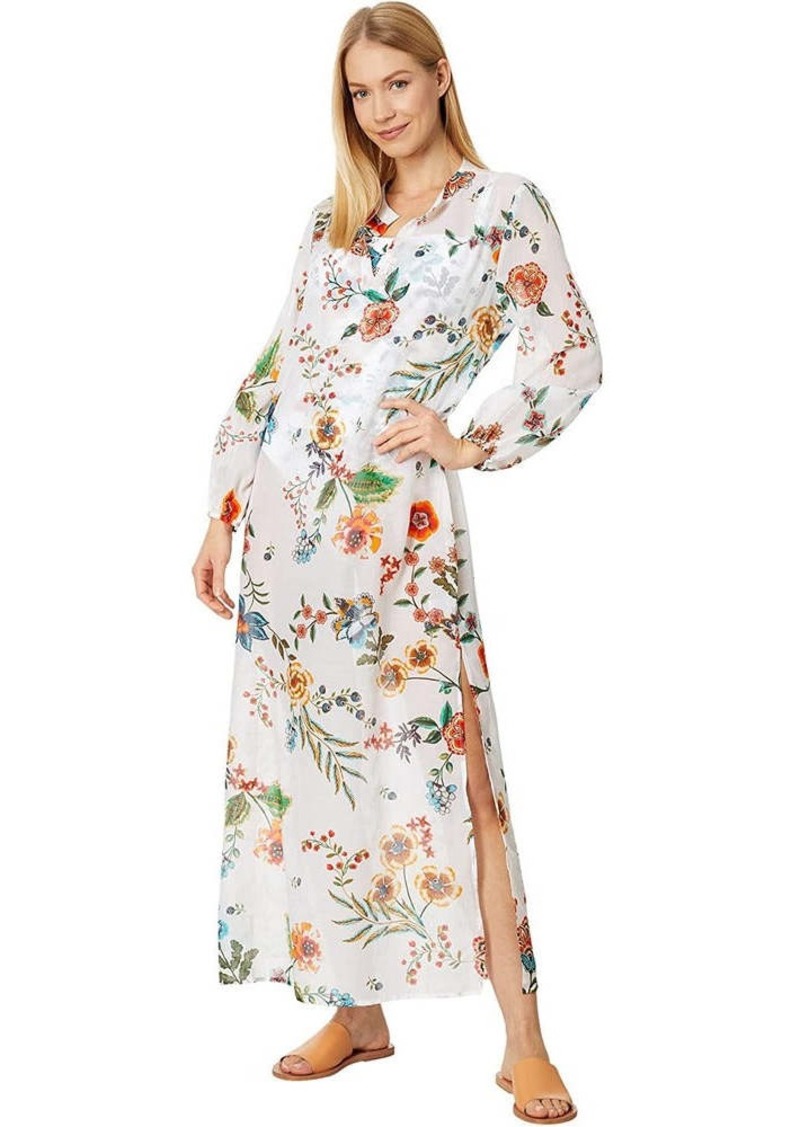 Johnny Was Women's Puff Sleeve Maxi Dress Multi White Floral Print